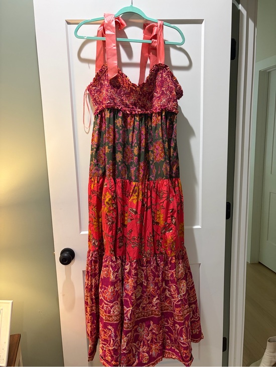 Free People Dresses & Skirts - Free People Pink and Olive Floral Smocked Maxi Dress